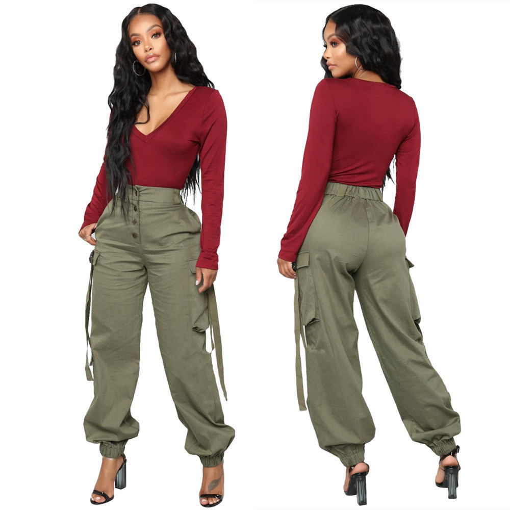 Multi-Pocket Fashion Overalls Women's Pants