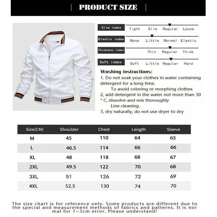 Spring Men's Stand Collar Casual Zipper Jacket Outdoor Sports Coat Windbreaker Jacket for Men Waterproof Bomber Jacket