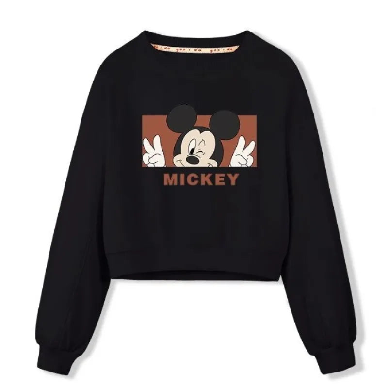 New Disney Animation Peripheral Mickey and Minnie Cartoon Creative Print Fashion Short Round Neck Loose Sweatshirt Jacket Gift