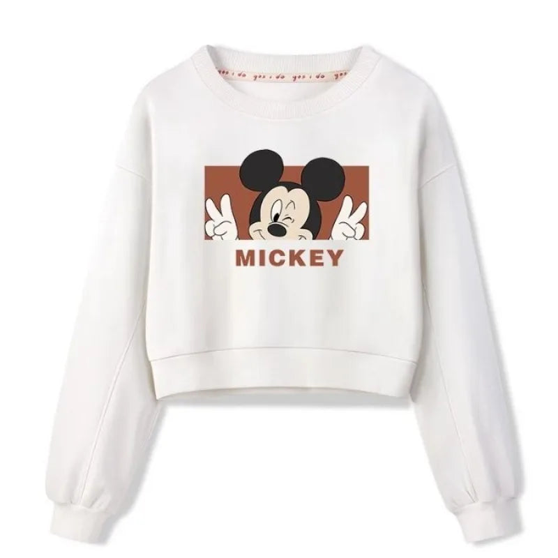 New Disney Animation Peripheral Mickey and Minnie Cartoon Creative Print Fashion Short Round Neck Loose Sweatshirt Jacket Gift