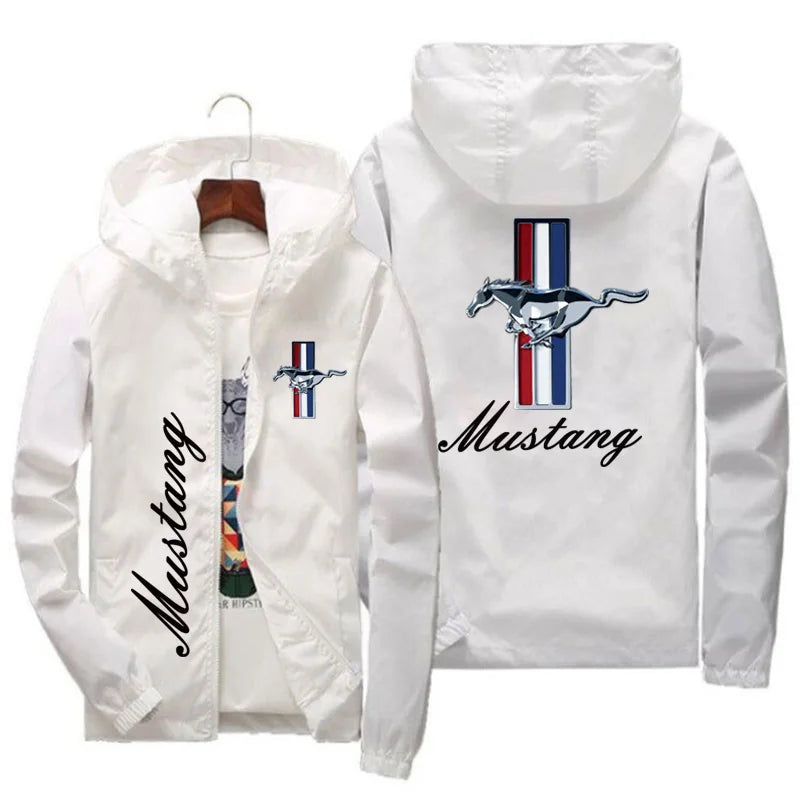 Spring and Autumn Ford Mustang Car Logo Print Hooded Jacket Fashion Charge Jacket Windbreaker Men's Casual Outdoor Clothing