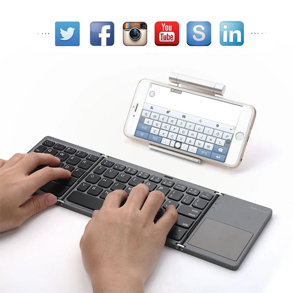 B033 Mini Wireless Keyboard With Touchpad BT Office Portable Magnetic Triple Folding Keyboard For Windows Android IOS iPad Phone