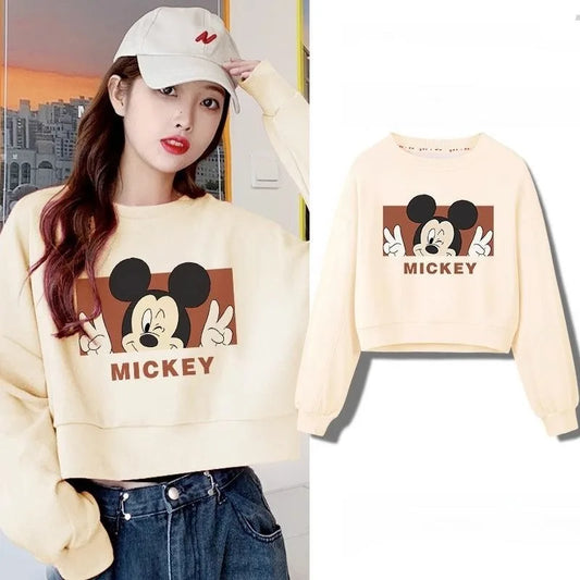 New Disney Animation Peripheral Mickey and Minnie Cartoon Creative Print Fashion Short Round Neck Loose Sweatshirt Jacket Gift