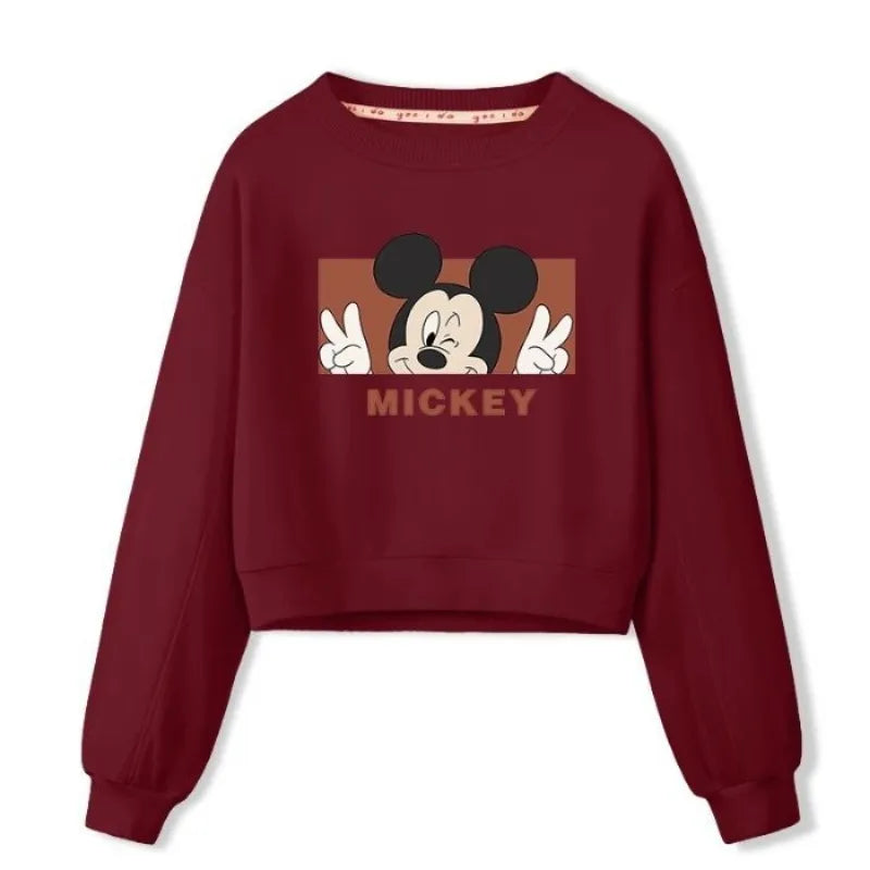 New Disney Animation Peripheral Mickey and Minnie Cartoon Creative Print Fashion Short Round Neck Loose Sweatshirt Jacket Gift