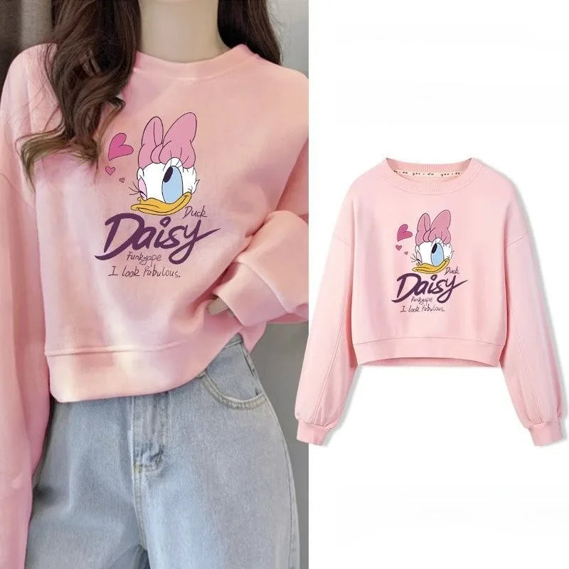 New Disney Animation Peripheral Mickey and Minnie Cartoon Creative Print Fashion Short Round Neck Loose Sweatshirt Jacket Gift